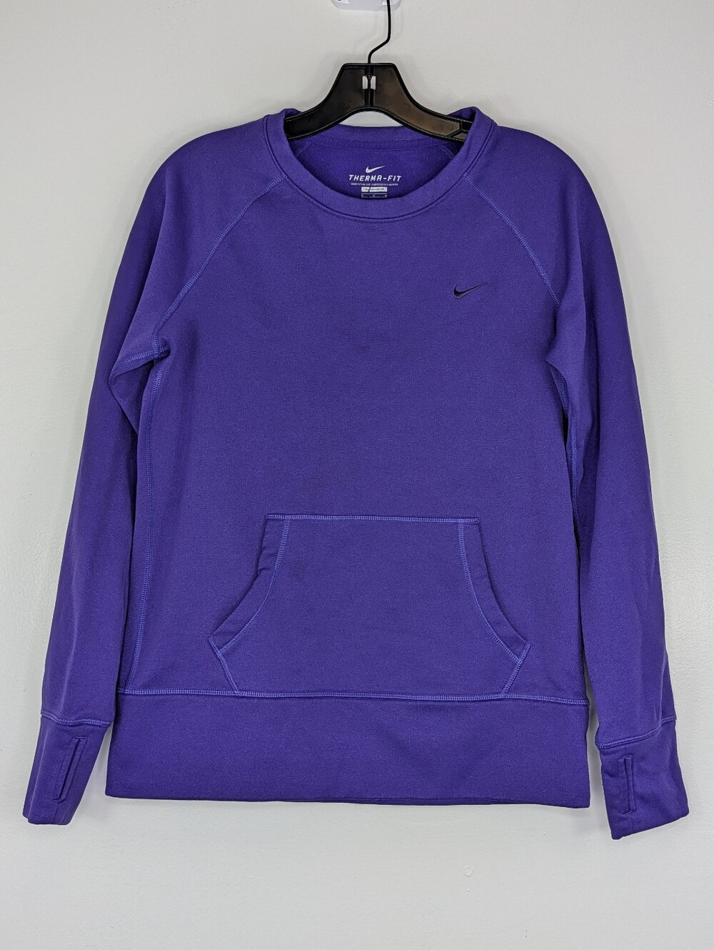 Nike Sweatshirt Womens Medium Purple Therma Fit Crew Long Sleeve Kangaroo Pocket